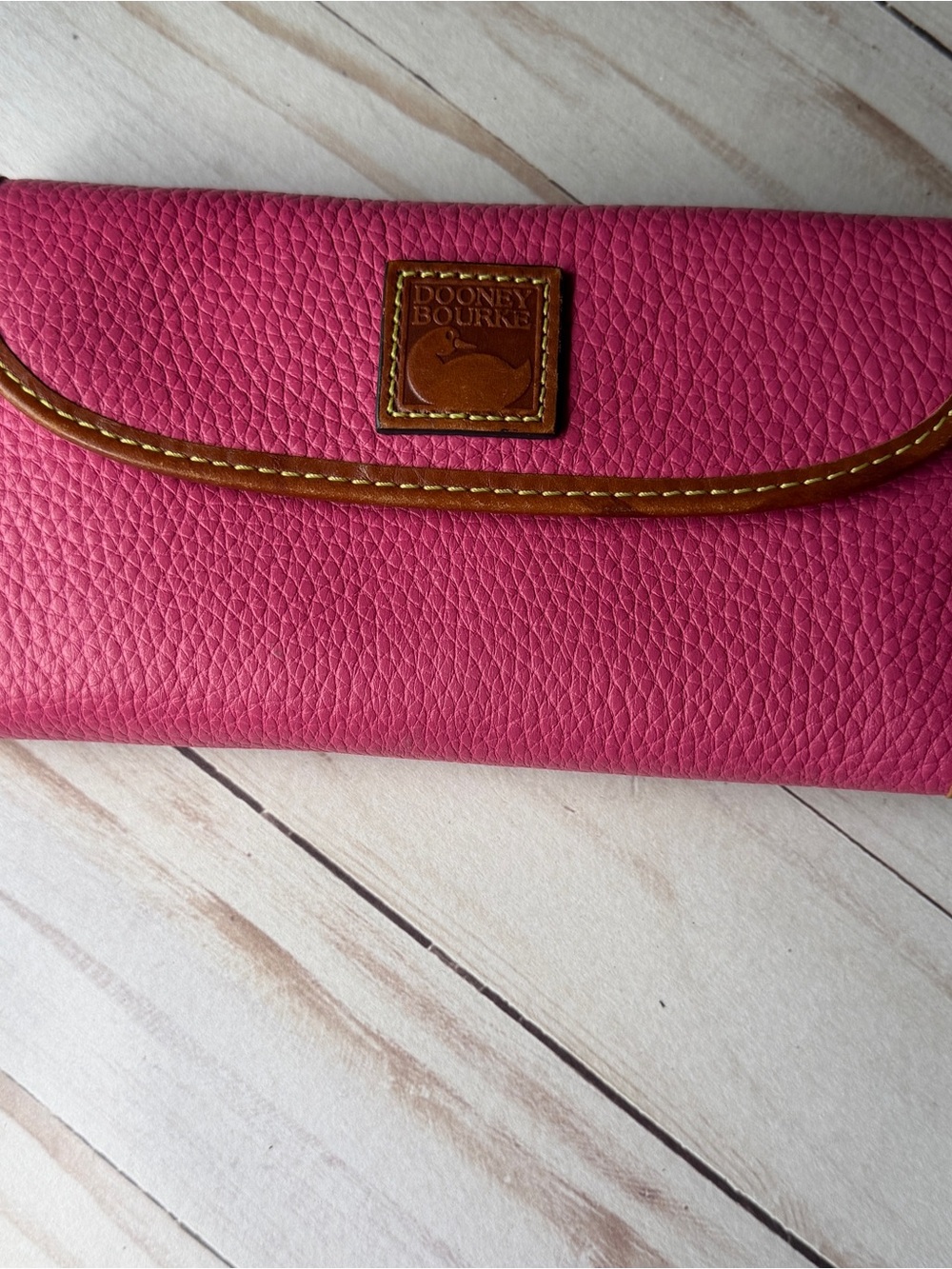 Dooney & Bourke Pink Leather Continental Wallet with Brown Trim